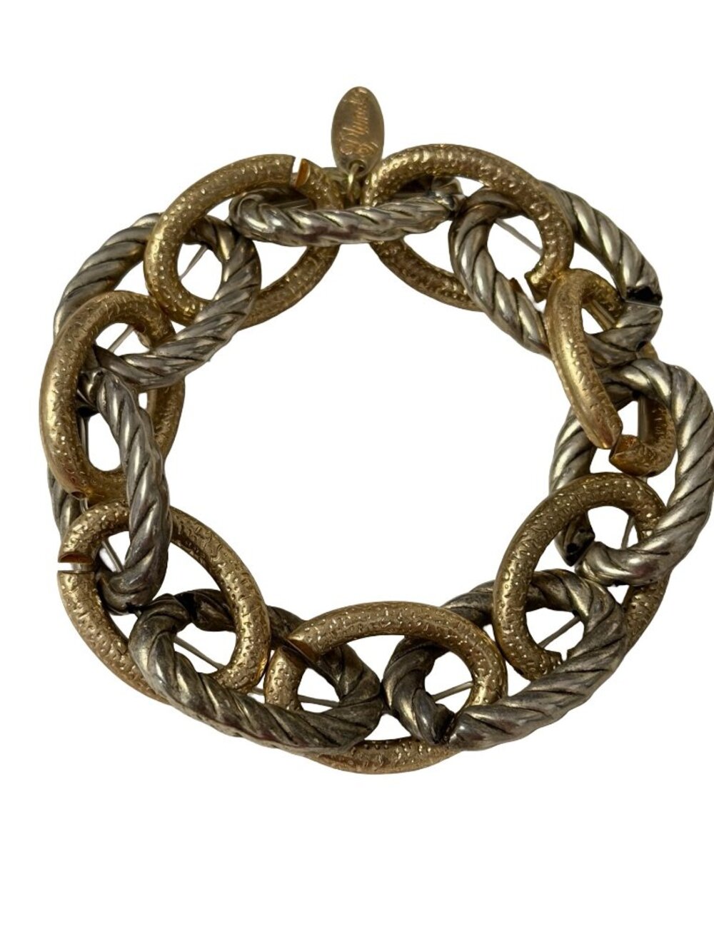 Plunder Two Tone Chunky Stretch Bracelet Gold Silver Rope Oval Link Statement